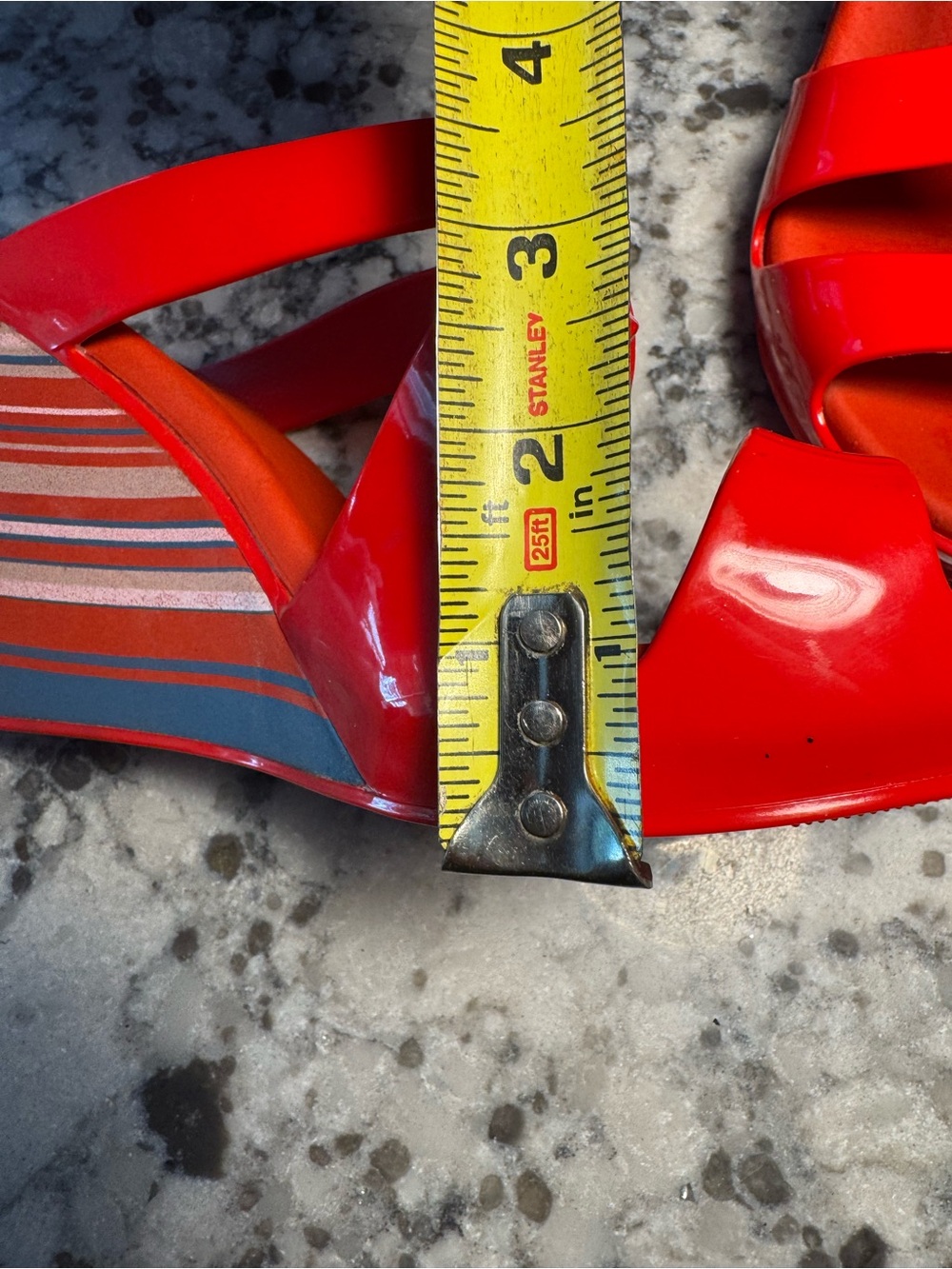 Melissa Red PVC Strappy Wedge Sandals with Striped Platform - Picture 8 of 9